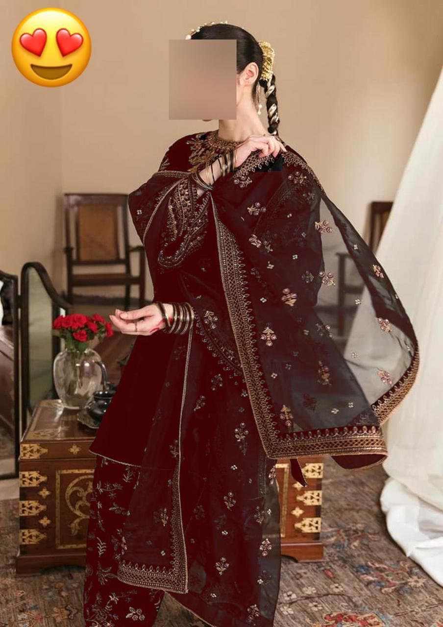 Baroque Velvet Collection – Luxury Embroidered 3-Piece Suit (RED)