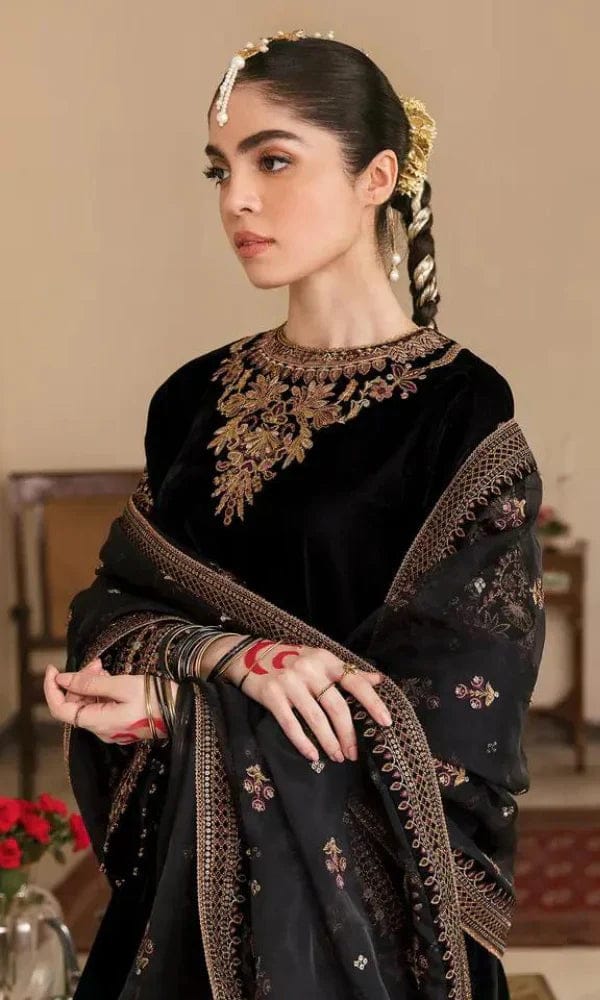 Baroque Velvet Collection – Luxury Embroidered 3-Piece Suit (BLACK)