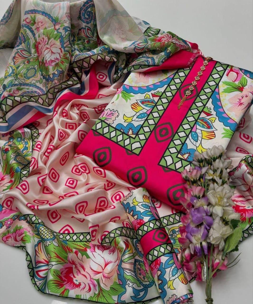 Lulusar Digital Printed 3-Piece Silk Suit ( Design 8)