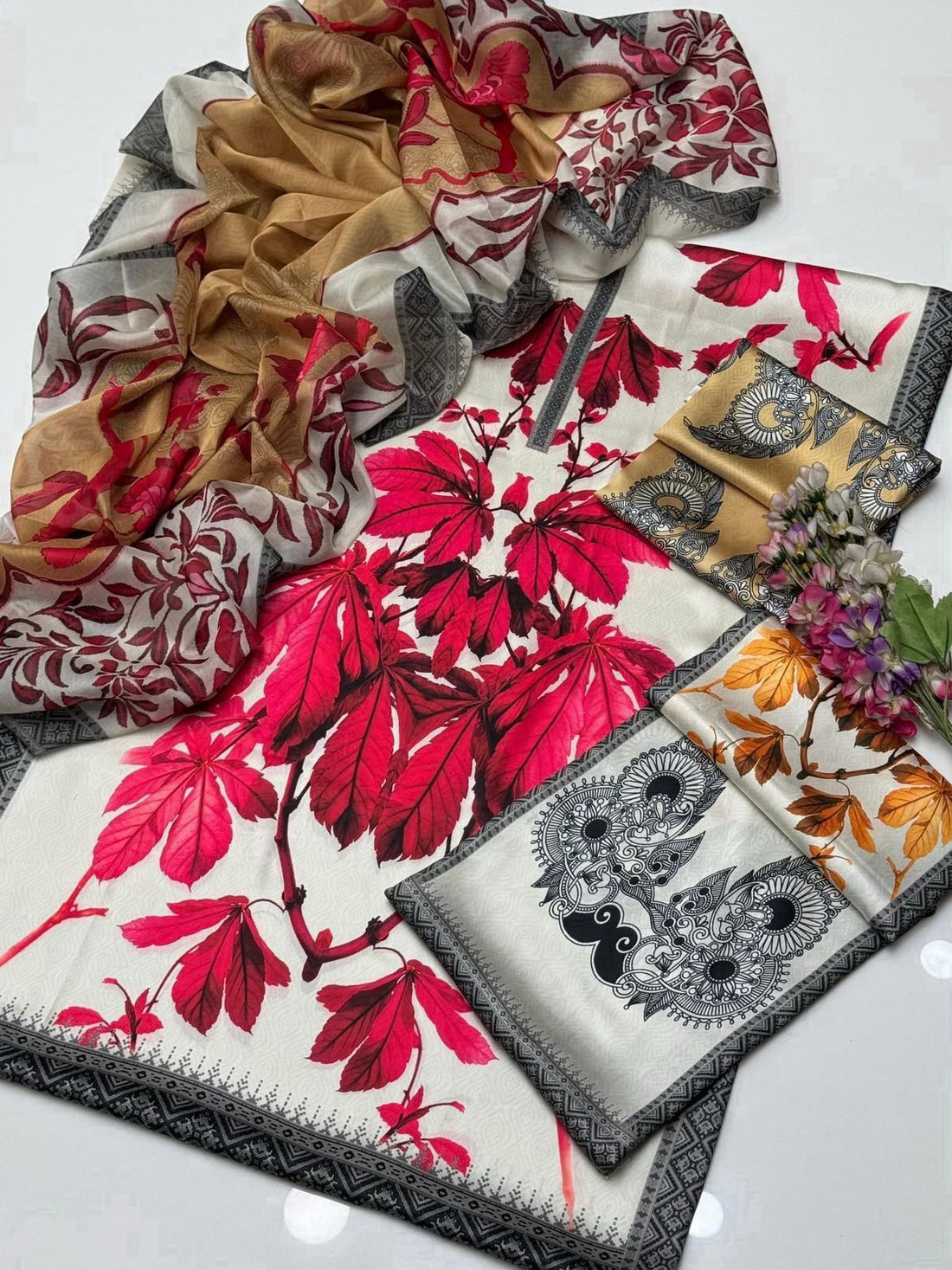 Lulusar Digital Printed 3-Piece Silk Suit ( Design 9)