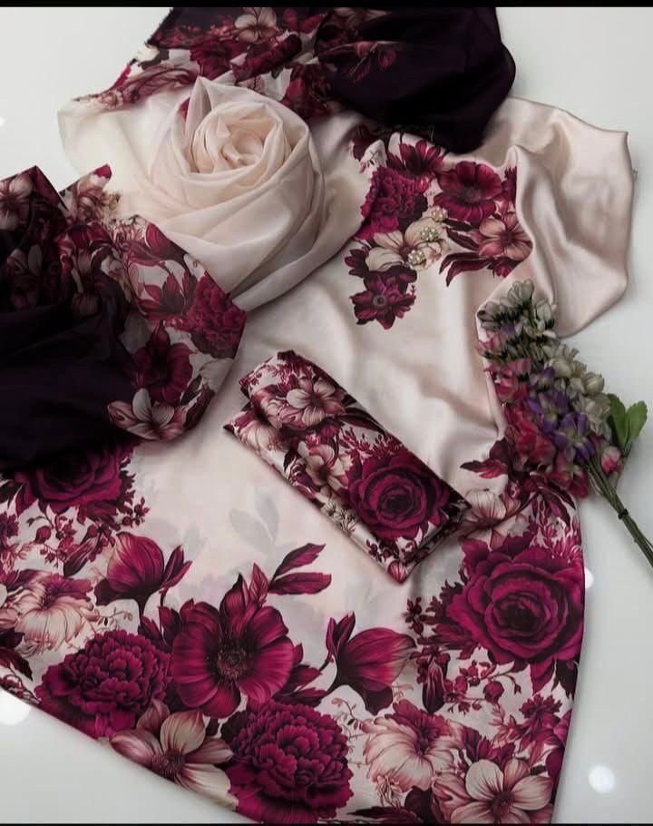 Lulusar Digital Printed 3-Piece Silk Suit ( Design 19)