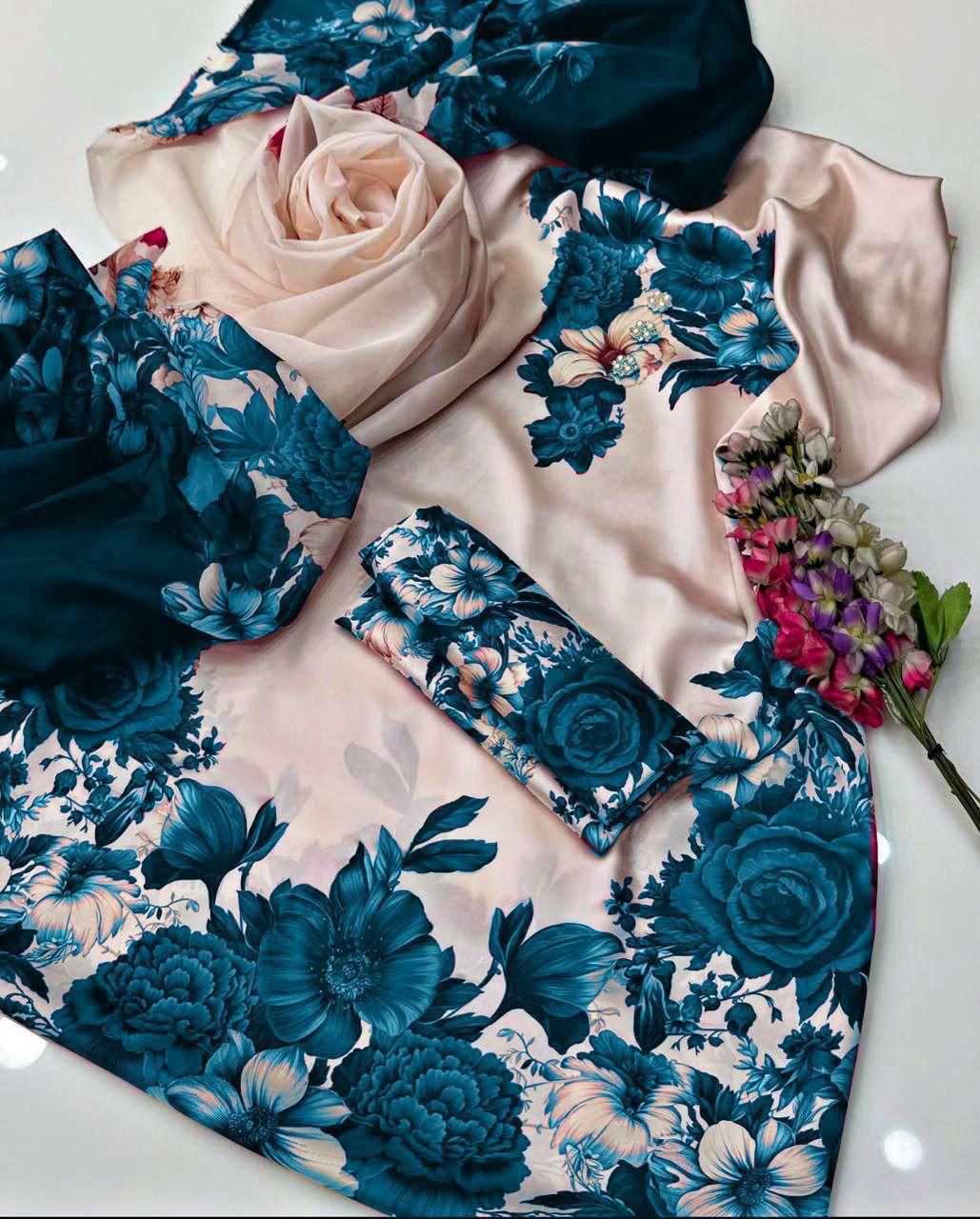 Lulusar Digital Printed 3-Piece Silk Suit ( Design 22)