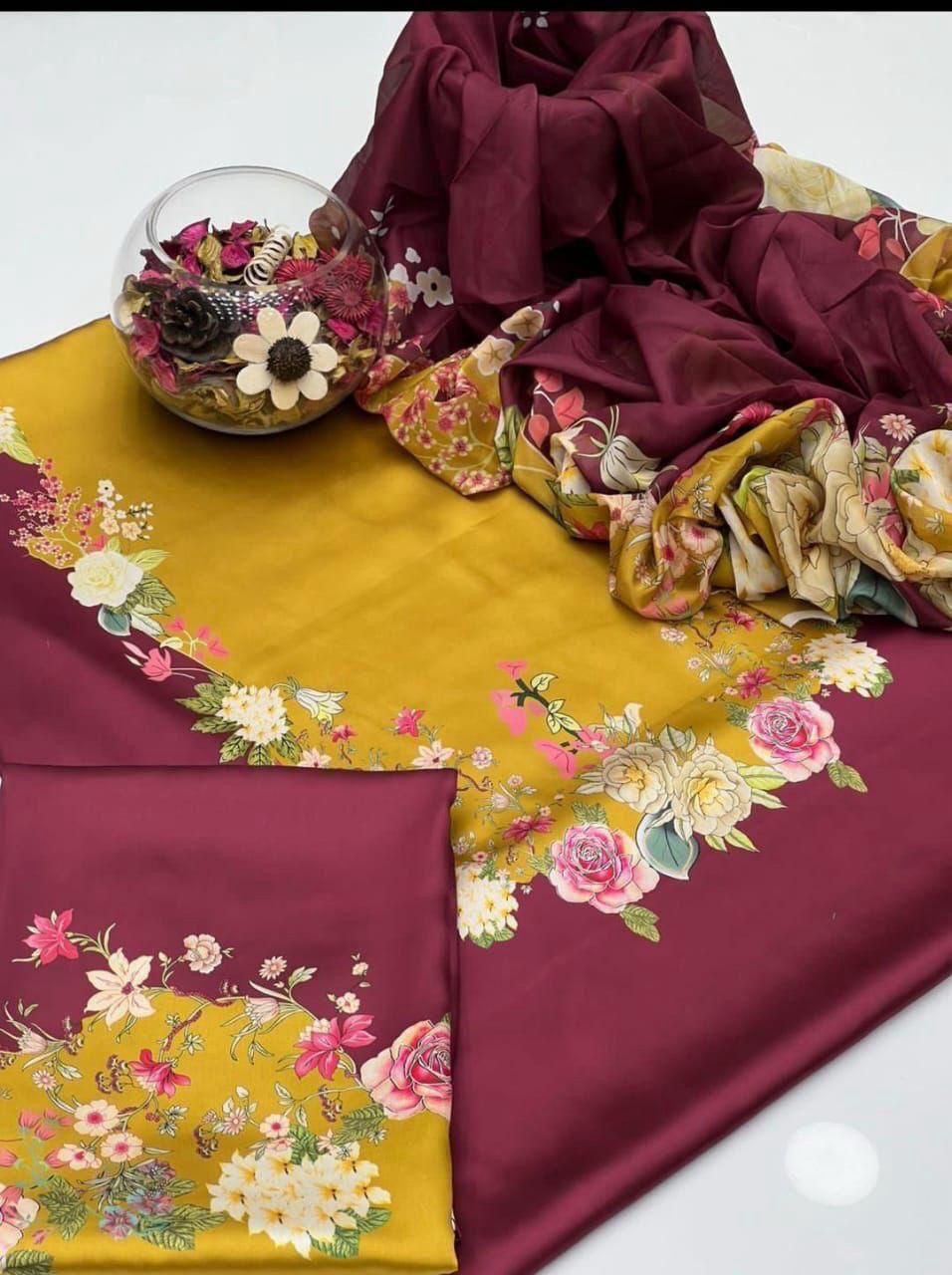 Lulusar Digital Printed 3-Piece Silk Suit ( Design 24)