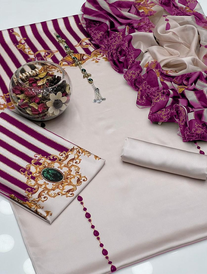 Lulusar Digital Printed 3-Piece Silk Suit ( Design 32)